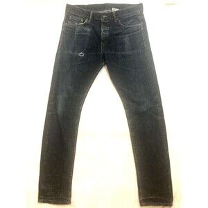 H&M &Denim Distressed Slim Mid Rise 32 x 34 Buttoned Jeans Dark Wash